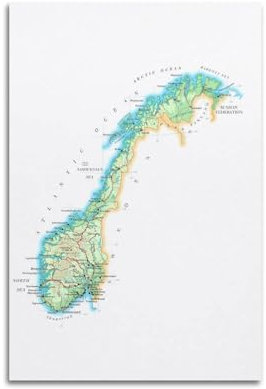 YBHF Poster mit Karte von Norwegen, Retro-Stil, ästhetisch, Raumdekoration, Bürodekoration, 30 x 45 cm, ungerahmt