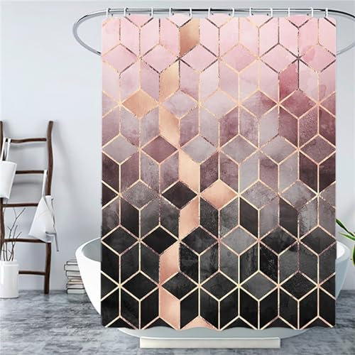 Syiboo Duschvorhang Farbraster 200x160cm Duschvorhäng Anti Schimmel,Wasserabweisend Stoff Duschrollo Waschbar,3D Draussen Bad Vorhang Schnell Trocknend,Badewanne Badezimmer Decor Vorhänge