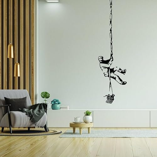 Banksy Gefängnisausbruch Wandtattoo - Street-Art Graffiti Einbrecher Vinyl Aufkleber - Urban Künstlerischer Gefängnisausbruch Einbrecher an Seil Wandbild Dekor (84x300 cm)