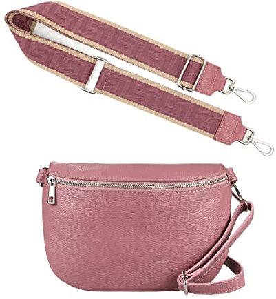 Made in Italy OBC Damen Set Gürteltasche + Schultergurt Leder Crossbody Hüfttasche Bauchtasche Umhängetasche Brusttasche Crossover Bodybag Schultertasche Handy Geldtasche Tasche Altrosa S Gürtel