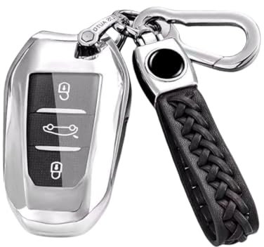 MEDZUK Coque Clé Compatible avec Citroen C5 Aircross 2018-2024 2025 Coque de Protection pour clé de Voiture TPU, Accessoire Étui pour Clés avec Porte-clés (Argent)