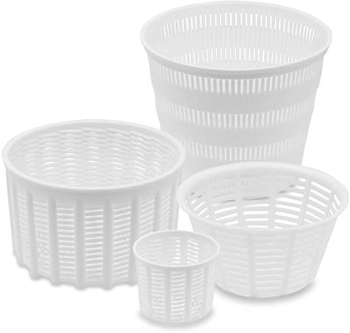 VIRSUS Kit 20 Fuscelle Rotonde per Formaggi e Ricotte: 10 Forme da 700gr, 5 Forme da 500gr, 5 Forme da 100gr, Contenitori Polietilene, Stampi per Ricotta, Formaggi, Made in Italy