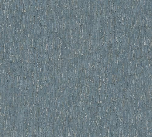 A.S. Création Smart Surfaces Einfarbige Vliestapete in Putzoptik 10,05 m x 0,53 m - Blau, Petrol, Silber - einfarbige Wandtapete für verschiedene Räume Made in Germany - 395621