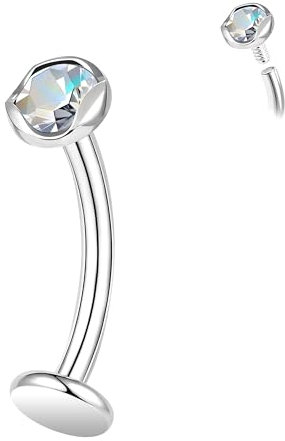 ZS ASTM F136 Titan Bauchnabelring, 14G Zirkonia Bauchnabelschmuck, 6/8/10/12/14mm langes Barbell Bauchnabelpiercing mit Innengewinde und Flacher Rückseite (Klare CZ,L:12mm)