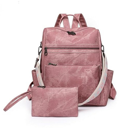 Puwuzixi Frauen Rucksack Wasserdicht Anti-Diebstahl Leichtgewicht PU Mode Reisen Mehrzweck Cabrio Geldbörse Umhängetasche Handtasche Rucksack(Pink)