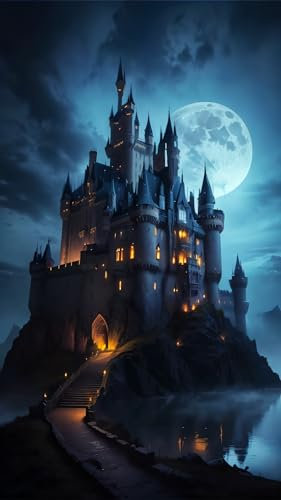ZHUMUTO Diamond Painting Groß XXL Bilder Set Erwachsene,70x40 CM/27,5x15,7 Zoll Horror Gothic Schloss B,5D Diamant Painting Bilder Erwachsene mit Zubehör Für Wohnzimmer Dekoration