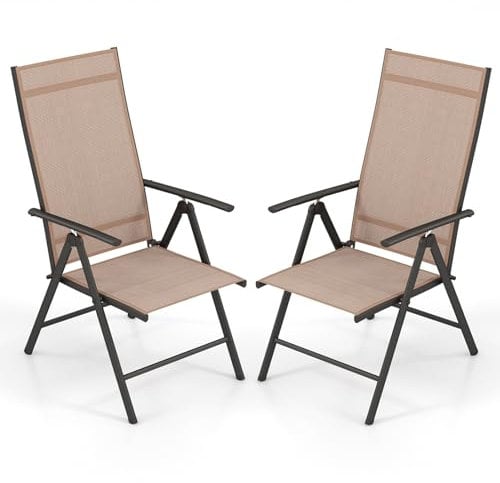 COSTWAY 2er Set Gartenstühle Hochlehner, Klappstühle mit 7-Fach Verstellbarer Rückenlehne, klappbare Balkonstühle bis 180 kg belastbar, Terrassenstühle für Garten, Terrasse, Balkon (Braun)