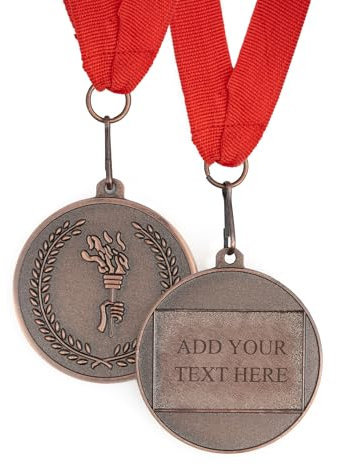 Wanapix | personalisierte Medaille mit Gravur | Medaillen Kinder und Erwachsene | Metall - Bronzemedaille | Medaillenband Rot | 5ø cm | 100% personalisiert