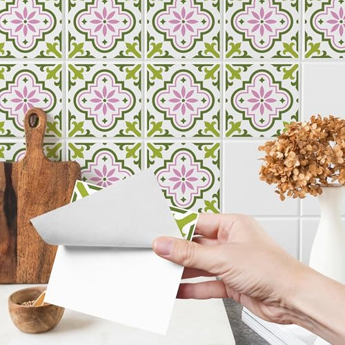 Muralo 24 Stück Fliesenaufkleber Bunte Ornamente selbstklebend - 15x15 cm | Klebefliesen, Selbstklebende Fliesen, Mosaikfliesen - ideal für Küche, Bad und Flur, Küchenrückwand, einfach anzubringen