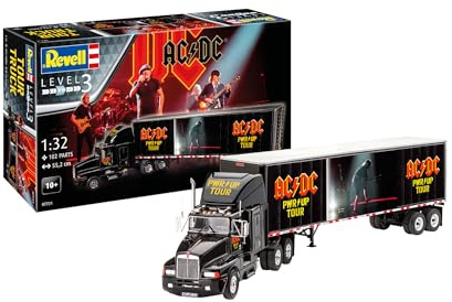 Revell Modellbau AC/DC Tour Truck & Trailer „Power Up“, Spezialdesign Jubiläumstour 2024, ohne Zubehör wie Farben und Kleber