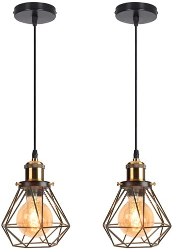 iDEGU 2 Stück Pendelleuchten 16cm Industrial Hängelampe aus Metall Lampenschirm Käfig Design Vintage Lampe E27 Fassung 1-flammig Hängeleuchte für Esstisch Flur Küche Schlafzimmer (Bronze)