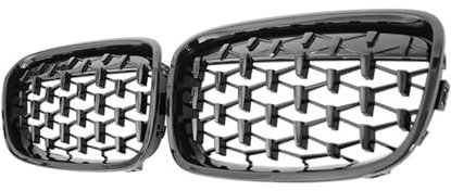 Fuicotto Auto Kühlergitter Silberner Diamant-Grill Auto-Front-Nieren-Ersatzgitter Racing-Grill Für BM&W Für 1er F20 F21 2011 2012 2013 2014(Schwarz glänzend)