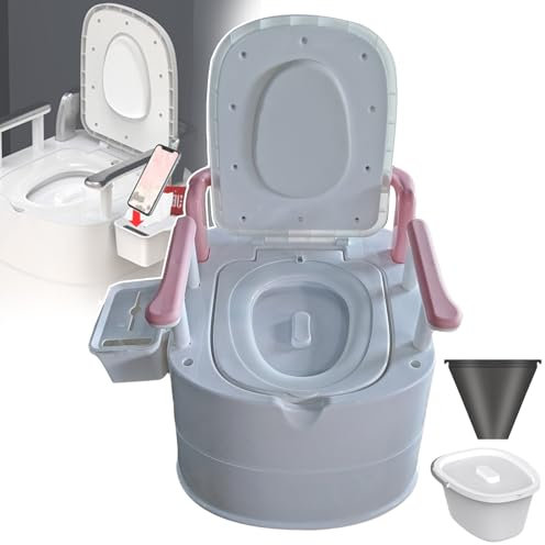 Portable Toilet Camping Porta Potty- 7L, Travel Toilet Potty Seat, Load: 200kg, Detachable Inner Bucket+ Easy to Clean, Double Cover Design/Anti-odor, with Handles, for Camping,hollow barrel,Pink