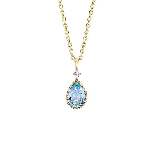 Tolldek Gelbgold 18 Karat 750 Echt Schmuck Halskette, Tropfen Anhänger mit Topas Blau Tropfenschliff, 18K Gold Damen Kette mit Diamant für Frauen, Gold, 45cm