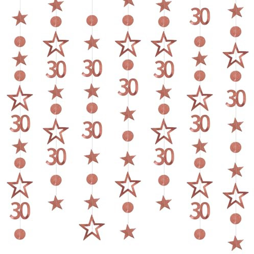 Rose Gold 30th Birthday Bunting Circle Dot Decorations - Long 3m Banner for Men and Women Anniversary Party Decor Supplies