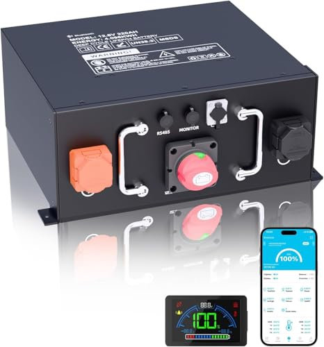 12V 320Ah LiFePO4 Lithium Batterie, Wohnmobil Batterie mit 250A Bluetooth BMS & LCD, über 8000+ Zyklen, Metallgehäuse, für RV, Wohnmobile und Solaranlagen, Perfekter Ersatz für Blei-Säure, Gel Akku