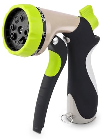 CCN Pistola Irrigazione Giardino, Alta Pressione Pistola Piardino Acqua, Spruzzatore in Metallo con 8 Modelli, per Irrigazione di Piante, Lavaggio Auto, Doccia per Animali Domestici, Giallo