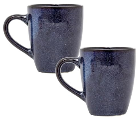 Carousel Home Set of 2 Blue Reactive Glaze Stoneware Mugs | Ceramic Coffee Cups Tea Mugs | Microwave & Dishwasher Safe - 350ml