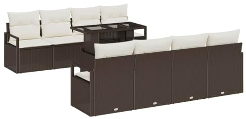 vidaXL Garten-Sofa Set 9 Teile wetterfest mit Kissen in Braun, aus Poly-Rattan. Stylisches modulares Design für Möbel im Innen- und Außenbereich. Perfekt für Terrasse und Lounge.