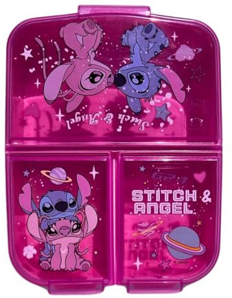 Stor, Brotdose Kinder mit Fächern Stitch und Angel, Lunch Box Kínder mit 3 Fächern, Snacks Halter für die Schule, Ideal für Mittagessen, Leicht zu Reinigen und Leichtgewichtig, (Kawaii) 17x14x5Cm