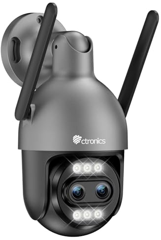 Ctronics 10X Hybrid Zoom 4K Überwachungskamera Aussen Dual-Lens, Metal WLAN Kamera 2,4/5GHz, Auto Track/Personen/Fahrzeug/Tiererkennung, FTP&NVR, 256GB TF/Cloud/PC, Farbnachtsicht, IP66 (Grey)