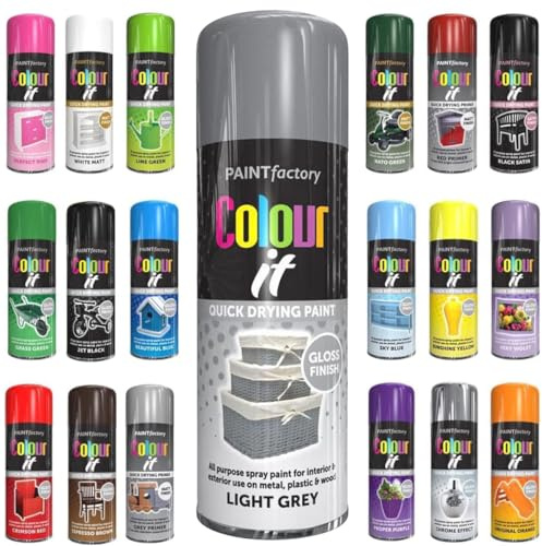 Pack of 2 Spray Paint Light Grey Gloss Aerosol 400ml Cans - Quick Dry, All Purpose Spray Paint for Interior and Exterior Ideal for Wood, Metal, Plastic, Indoor & Outdoor Use