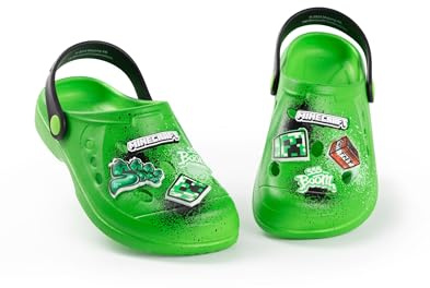 Minecraft Kids Classic Clogs Options| Black and Green Sliders with Supportive Strap for Boys and Girls | Game Creeper TNT Novelty Footwear