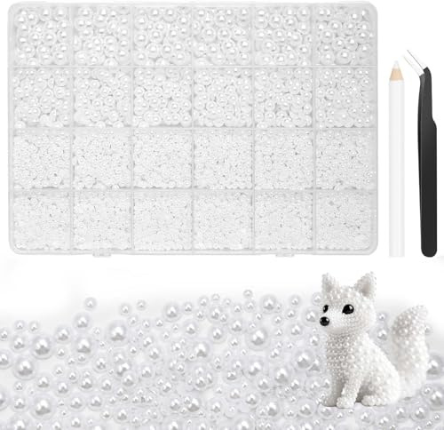 Morcheiong 10000 Stück Perlen mit Flacher Rückseite 3-8mm Halbperlen Eignet Sich für DIY-Dekorationen von Nailart Make-up Brautkleidern Abschlusskappen und Taschen (Weiß)