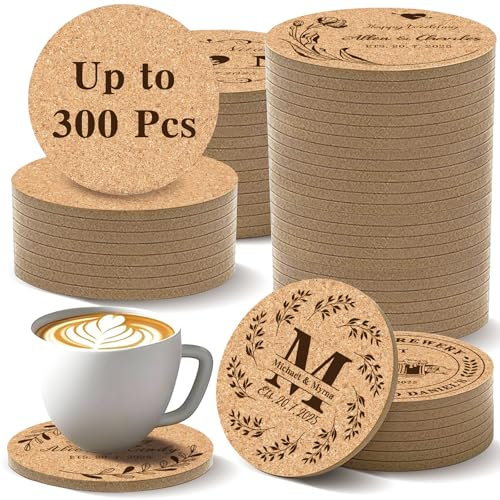 sous-Verres personnalisés - sous-Verres en liège en Vrac avec Logo, sous-Verres en Bois Naturel gravés pour Cadeaux de Mariage