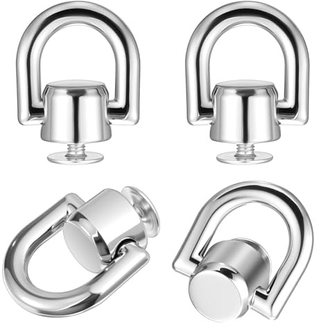 FdcZeyxior 4 Stück Metall Drehbare D-Ringe, Drehbarer D Ring Umrüstsatz Silberner D Ring Mit Kugelbolzen D-Ring-Nieten Zur Herstellung Von Geldbörsen Für Handtaschen Gürtel Handyhüllen Bastelarbeiten