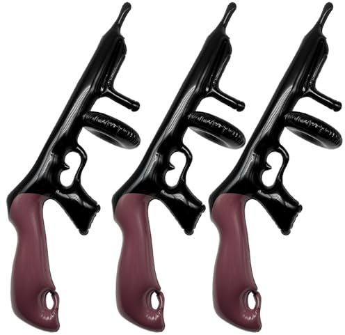 YAUOIPI 3 Stück Aufblasbare Tommy Gun 80cm, Deko Waffen Fake Gun Inflatable Tommy Gun, Spielzeugpistole für Jungen, Accessoire für Gangster-Kostüm für Erwachsene, Accessoire für Men in Black-Kostüm