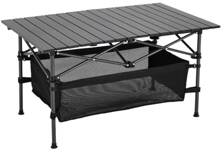ZMCGNO Klappbarer Campingtisch mit Rolltop aus Aluminium und Netzablage