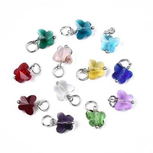 Ipotkitt 50pcs Zufällige Farbe Facettierte Glas Schmetterling Charms mit Eisen Sprungring Frühling Thema Insekten Tier Charms für DIY Schmuck Armband Halskette Ohrringe Handwerk