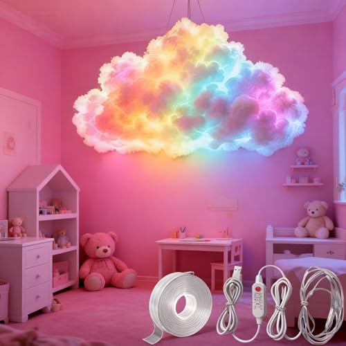 DIY-Gewitterwolken-LED-Lichtdekoration mit USB-Stromversorgung,LED Wolkenlichter Dekors,USB Betriebene Thundercloud Nachttischlampe mit Musikrhythmus,Mehrfarbige Wolkenstreifen Nachtlichter (600cm)