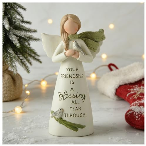 Blessing Angel Figurine With Bird, Resin Friendship Angel Home Decor | Comforting Accent For Shelves, Desks, Prayer Spaces And Thoughtful Gifts
