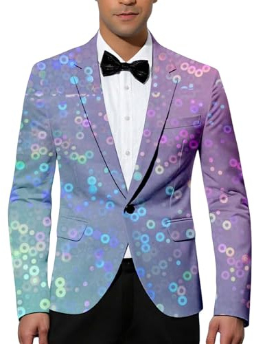 Luadnysin Karneval Kostüm Herren Anzüge & Sakkos Für Smoking Party Anzugjacke Langarm Silvester Sakko Blazer Bunte Mantel Slim Fit Fasching Glitzer Jackett Festlich
