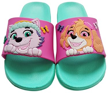 United Labels Paw Patrol Badelatschen für Mädchen - Skye und Everest Kinder Badeschlappen Schlappen Badesandalen rutschfest Türkis/Pink