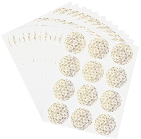 CATELL 240 Stück Blume des Lebens Aufkleber 50x50mm Selbstklebend Spirituell Symbole Transparent Lebensblume Etiketten mit Glänzender Metallfolie Rund für Glas Fenster Handy Geschenk Notizbuch Deko