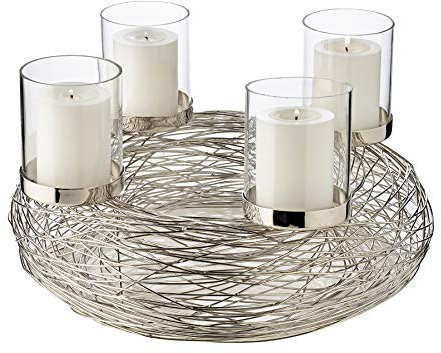 EDZARD Adventskranz Rimini mit Kerzengläsern, Edelstahl vernickelt, Ø 36 cm