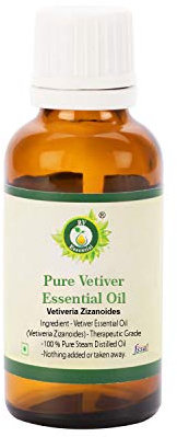 R V Essential Reines Vetiver Ätherische Öl 10ml (0.338 Unzen) - Vetiveria Zizanoides (100% reiner und natürlicher Dampf destilliert) Pure Vetiver Essential Oil