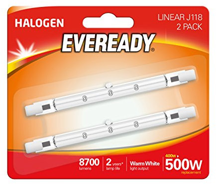 Eveready ECO Halogen 400W (500W Equivalent) Linear Light Bulb,White, Pack of 2, R7s, 500 W