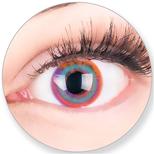 Glamlens Kontaktlinsen farbig pink ohne Stärke - mit Kontaktlinsenbehälter. Sehr stark deckende natürliche Mehrfarbige Pink Blau Glamlens Paradis 1 Paa Monatslinsen weich Silikon Hydrogel