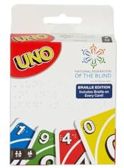 UNO Braille Family Card Game for Blind and Low Vision Players, with 112 Card Deck and Instructions Makes a Great Gift for Kids Ages 7 Years and Older
