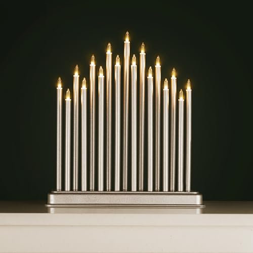 Garden Mile White LED Christmas Candle Bridge - 17 Warm White Candles Battery Operated Xmas Candle Bridge for Windows, Table or Mantlepiece - Traditional Christmas Decorations Indoor