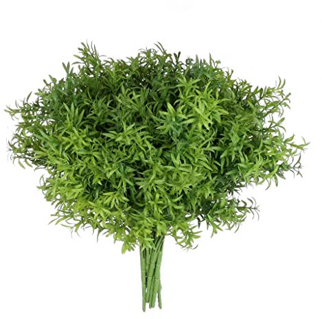 Grand Verde Spargel, immergrün, künstliche Kunstpflanzen, Set von 10 Stück, fühlen sich echt an, für Geschenke, DIY, Garten, Terrasse, Balkon, Büro, Zimmer, Küche, Party, Heimdekoration dunkelgrün