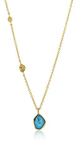 Ania Haie Damen Halskette MINERAL GLOW Turquoise aus 925 Sterling Silber 14k vergoldet, besetzt mit zwei Goldplättchen und einem Türkis, Länge 46cm + 5cm Verlängerung, inkl. Geschenkverpackung