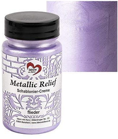 Ideen mit Herz Schablonier-Creme Metallic Relief | feine Strukturpaste | Schablonierfarbe | Schablonierpaste | 90 ml | auf Wasserbasis (flieder)