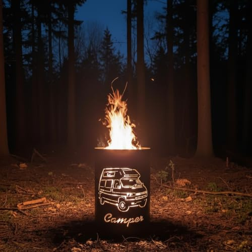 TiKo-Design® Feuertonne Feuerkorb mit Camper Wohnmobil Motiv