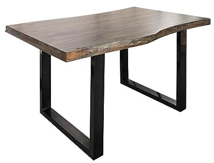 MASSIVMOEBEL24.DE | Freeform 5 Baumkantentisch aus Akazienholz - grau lackiert | U-Beine in anthrazit glänzend | 140x90x77 cm | Massivholztisch Baumkantentisch Esstisch