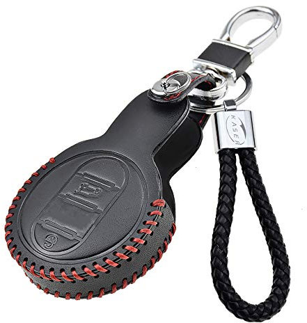 KASER Housse en Cuir Porte-Clés Compatible pour Mini Cooper S Clubman Cabrio Countryman 2013-2017 Étui Coque Clé de Protection Cover Télécommande Voiture